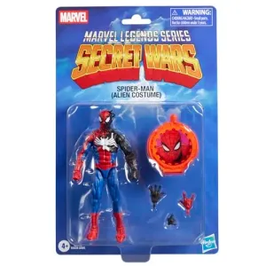 Marvel Legends Series, Secret Wars, Spider-Man (Alien Costume), Figura Retro Coleccionable de 15 cm con Escudo lenticular, Inspirada en los cómics de Marvel