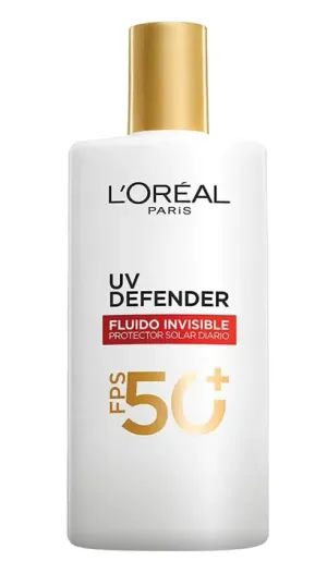 L'Oréal Paris, Protector Solar Diario FPS50+ UV Defender Fluido Invisible con ácido hialurónico, hidrata, previene líneas de expresión y protege de rayos UV, 40ml