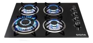 Parrilla Empotrable Cristal Templado Estufa 4 Quemadores Gas Negro