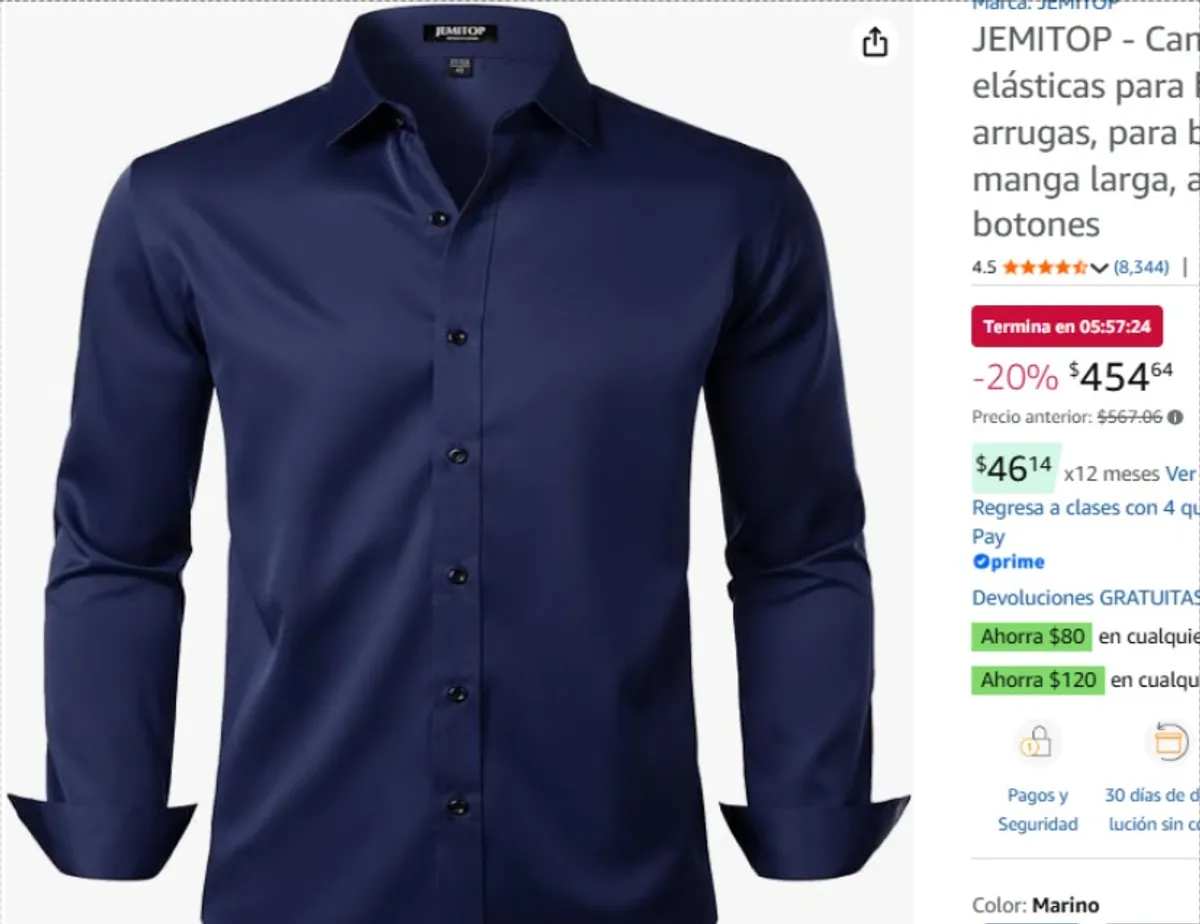 JEMITOP - Camisas de vestir elásticas para hombre, sin arrugas, para boda, graduación, manga larga, ajustadas, con botones
