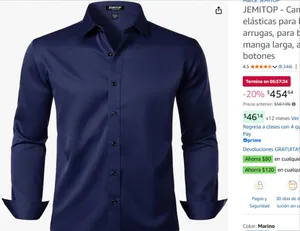 JEMITOP - Camisas de vestir elásticas para hombre, sin arrugas, para boda, graduación, manga larga, ajustadas, con botones