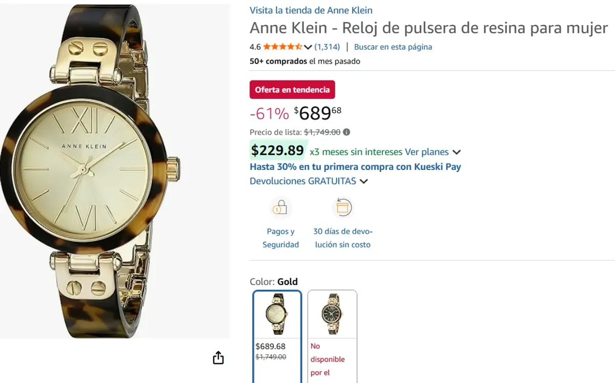 Anne Klein - Reloj de pulsera de resina para mujer