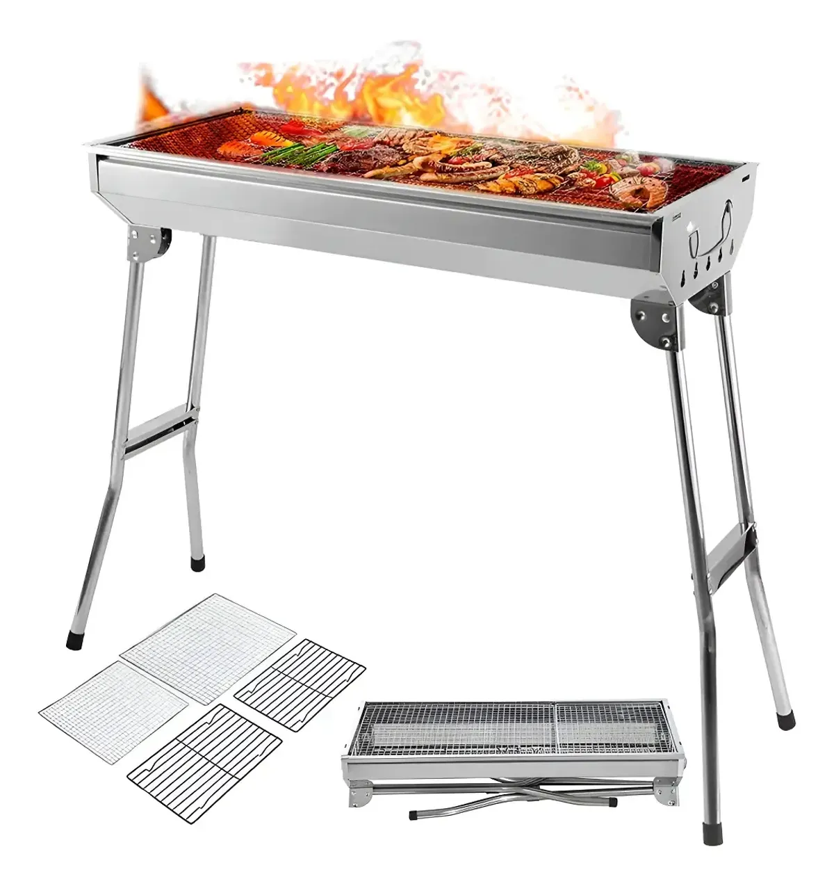 Asador De Carbón Parrilla Bbq Portátil Plegable Acero Inoxidable SelectShop Color Gris