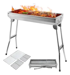 Asador De Carbón Parrilla Bbq Portátil Plegable Acero Inoxidable SelectShop Color Gris