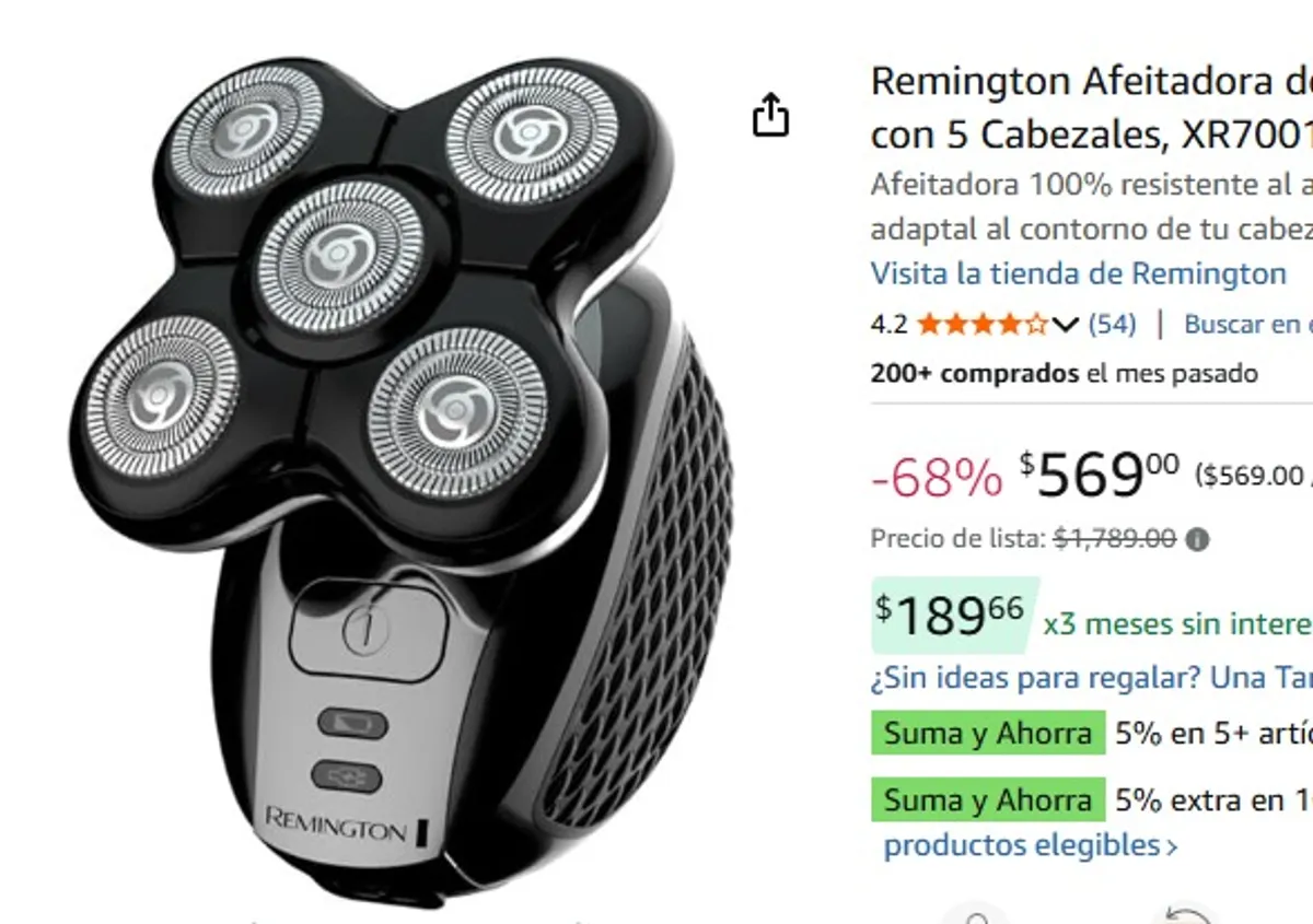 Remington Afeitadora de Cabeza Balder PRO Eléctrica con 5 Cabezales, XR7001