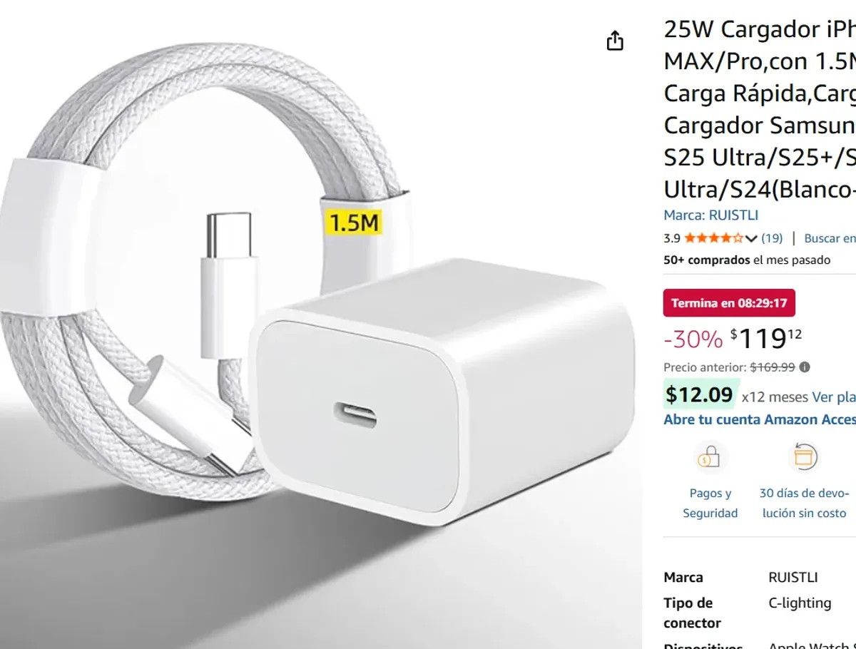 Cargador iPhone 15 16 17 18 Carga Rápida,