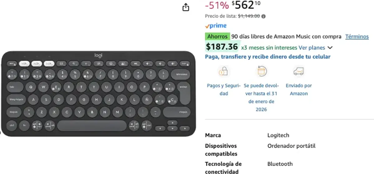 PRECIO MÁS BAJO - Logitech Pebble Keys 2 K380s, Teclado Bluetooth multidispositivo, accesos directos, estilizado y Portable, Easy-Switch, Windows, macOS, iPadOS, Android, ChromeOS - Grafito