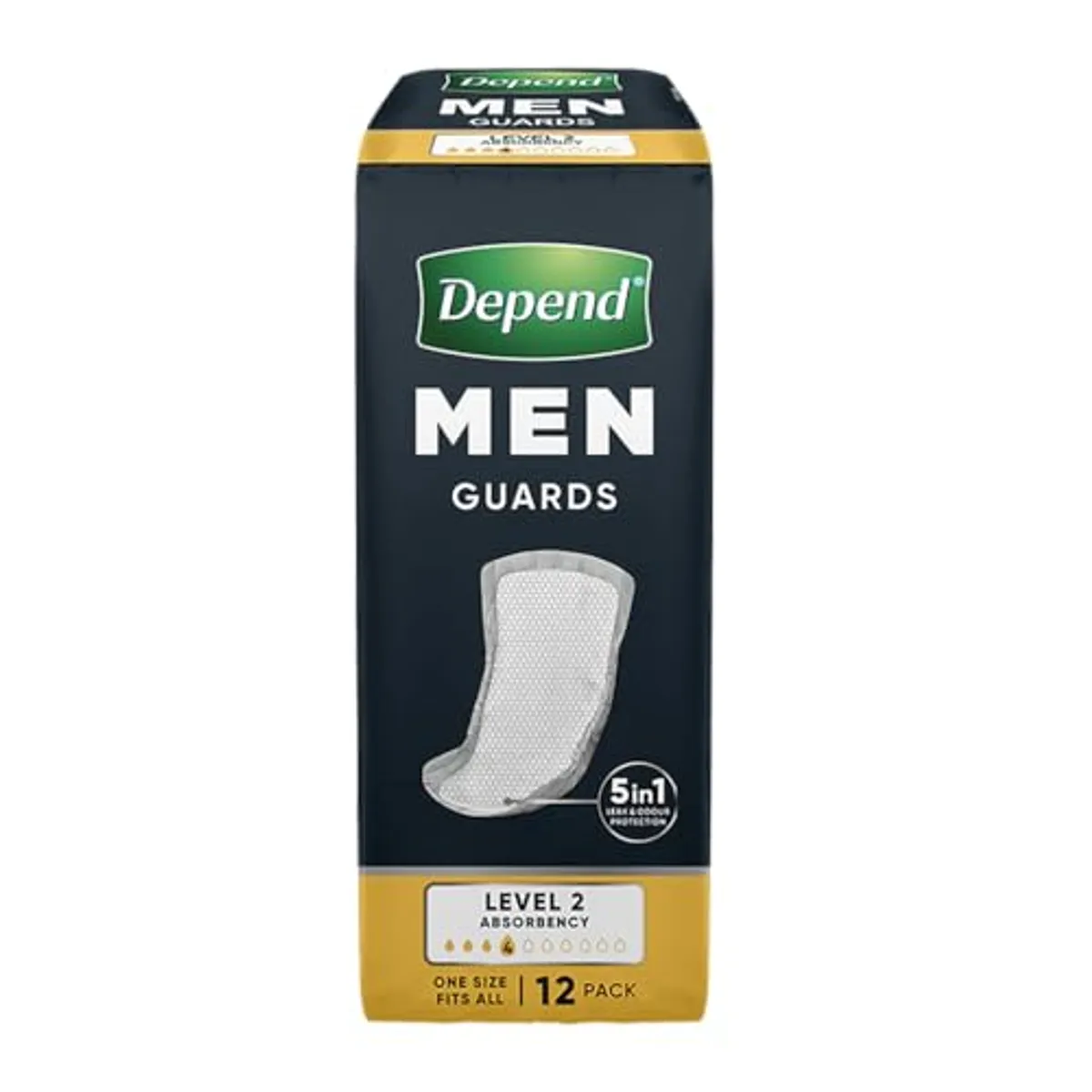 Depend, Guards Protectores Masculinos para Incontinencia, Paquete con 12 piezas, Nivel de Absorbencia 2