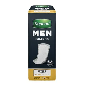 Depend, Guards Protectores Masculinos para Incontinencia, Paquete con 12 piezas, Nivel de Absorbencia 2