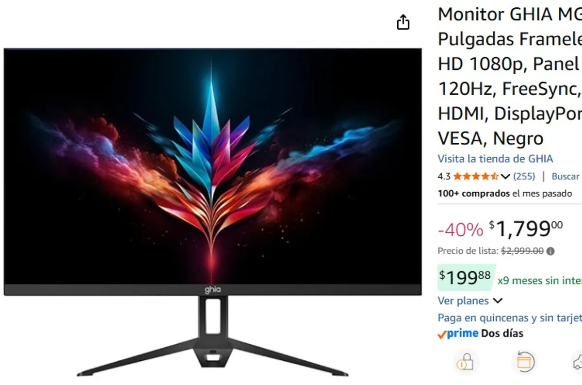 Monitor GHIA MG2725 27 Pulgadas Frameless, Full HD 1080p, Panel IPS, 120Hz, FreeSync, 4ms, HDMI, DisplayPort y VGA, VESA, Negro