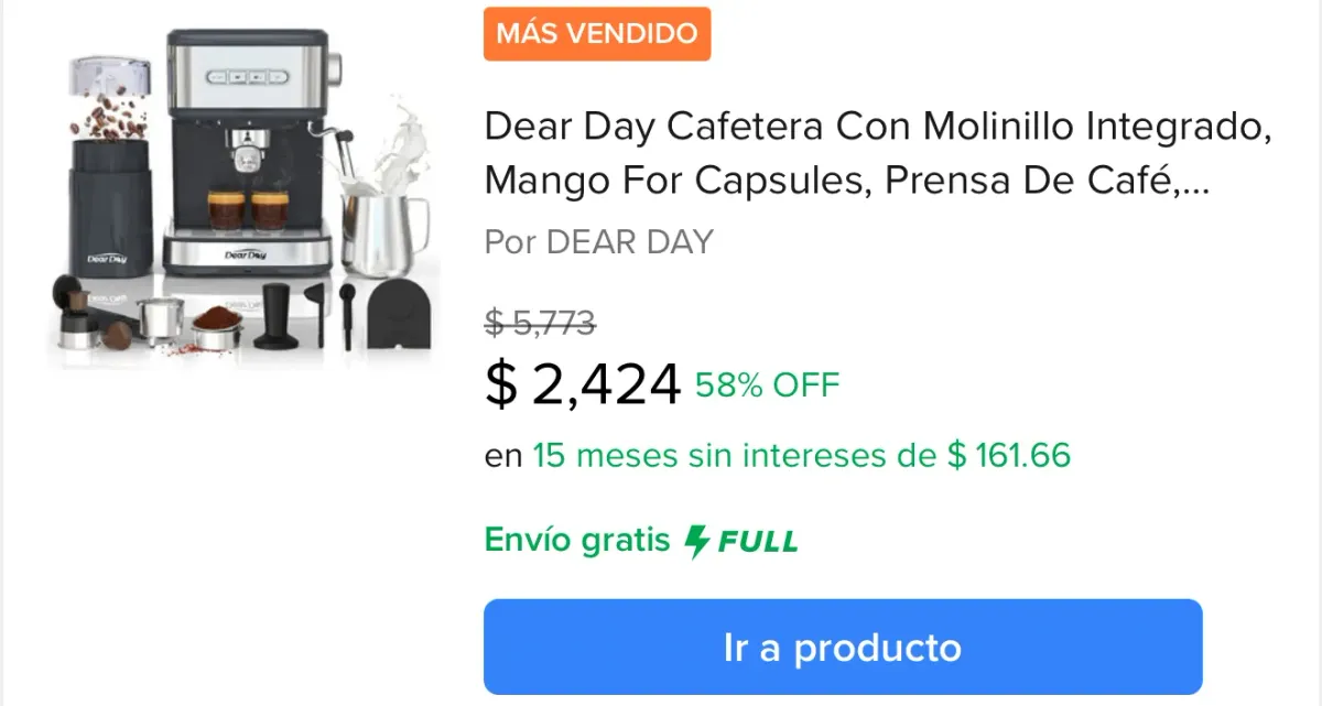 Dear Day Cafetera Con Molinillo Integrado, Mango For Capsules, Prensa De Café, Jarra De Espuma, Tapete Para Prensado, Cuchara Dosificadora Y Cepillo De Limpieza