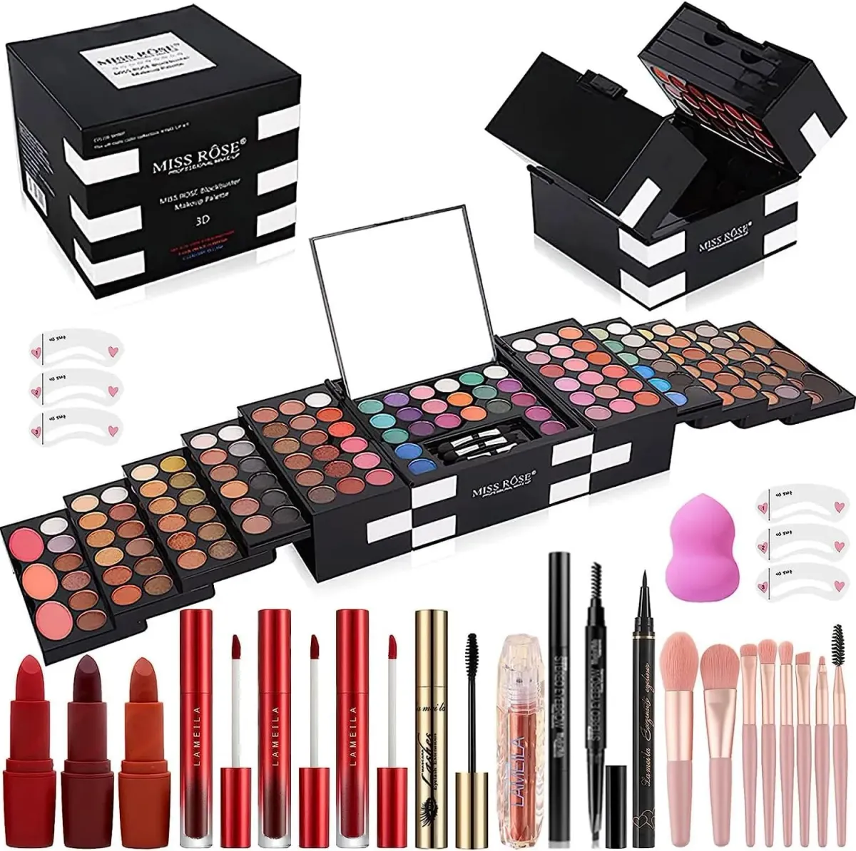 MISS ROSE Set de Maquillaje Todo en Uno, 148 Colores Paleta de Maquillaje, Kit Todo en Uno para Principiantes y Regalos (Adolescentes, Mujeres)