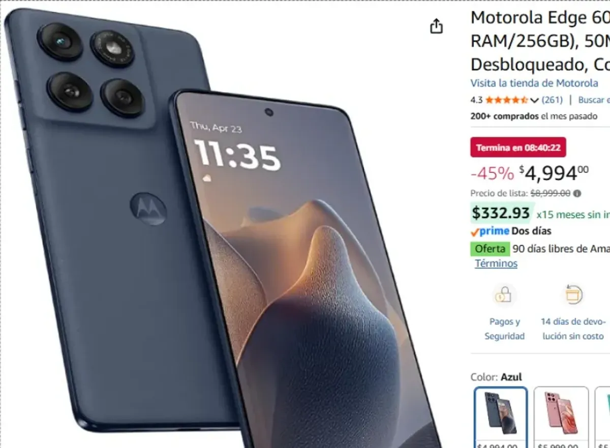 Motorola Edge 60 Fusion, (8GB RAM/256GB), 50MP, Celular Desbloqueado, Color Azul