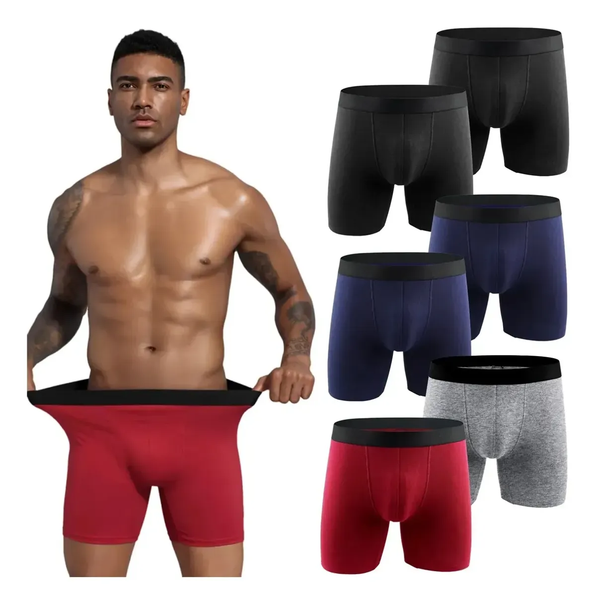 6 Pack Bóxers Largos Liso Transpirable Algodón Hombre Trusas