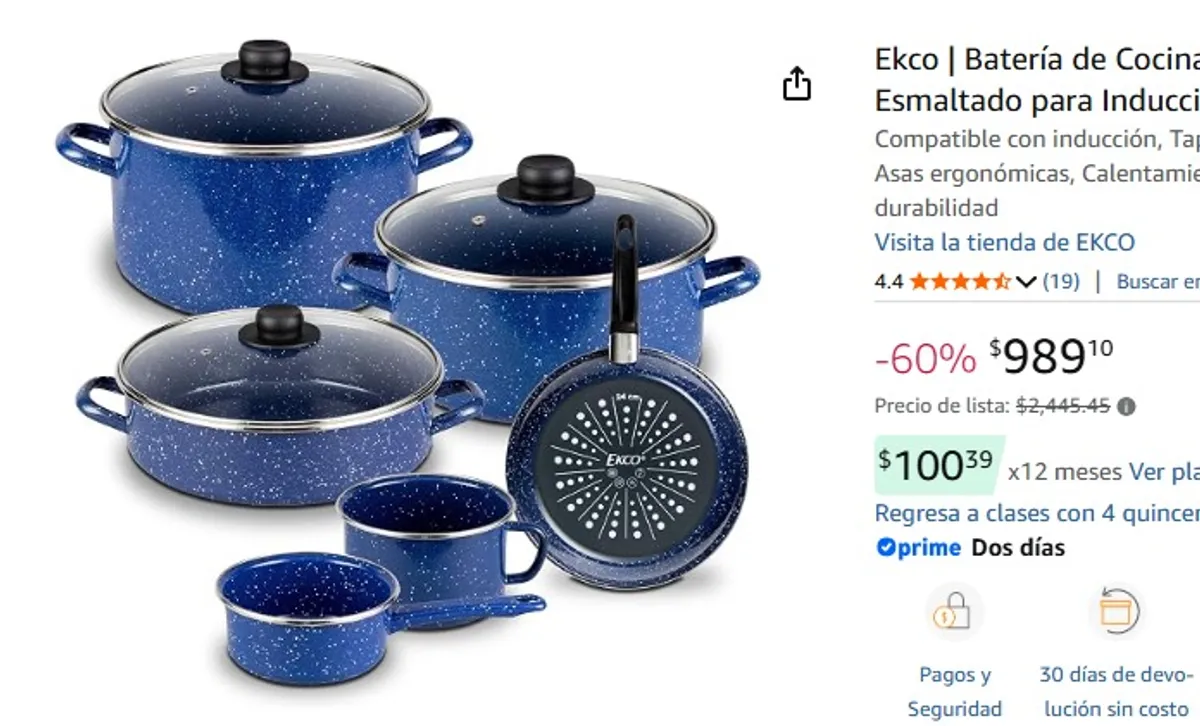 Ekco | Batería de Cocina 9 Pzas Acero Esmaltado para Inducción Azul