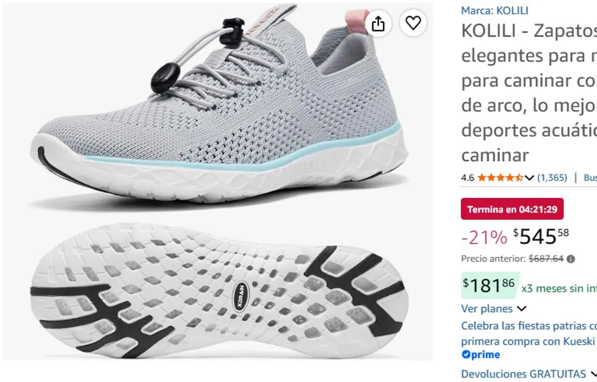 KOLILI - Zapatos de agua elegantes para mujer, tenis para caminar con soporte de arco, lo mejor para deportes acuáticos, viajes y caminar