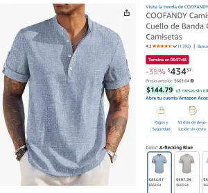 Camisa Casual Henley de Manga Corta 