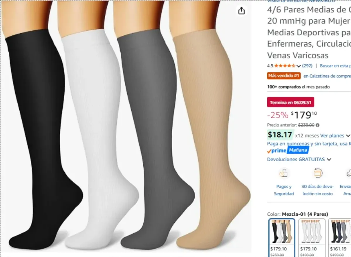 4/6 Pares Medias de Compresión 15-20 mmHg para Mujer y Hombre | Medias Deportivas para Running, Enfermeras, Circulación Sanguínea y Venas Varicosas