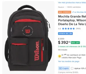 Mochila Grande Refozada, Portalaptop, Wilson , Color Negra Diseño De La Tela Lisa