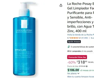 La Roche-Posay Effaclar, Gel Limpiador Facial Purificante para Piel Grasa y Sensible, Anti-imperfecciones y Anti-brillo, con Agua Termal y Zinc, 400 ml