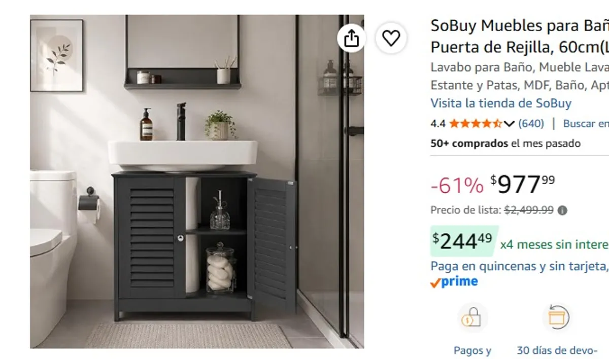 SoBuy Muebles para Baño, Desagüe al Suelo, Puerta de Rejilla, 60cm(L), Gris