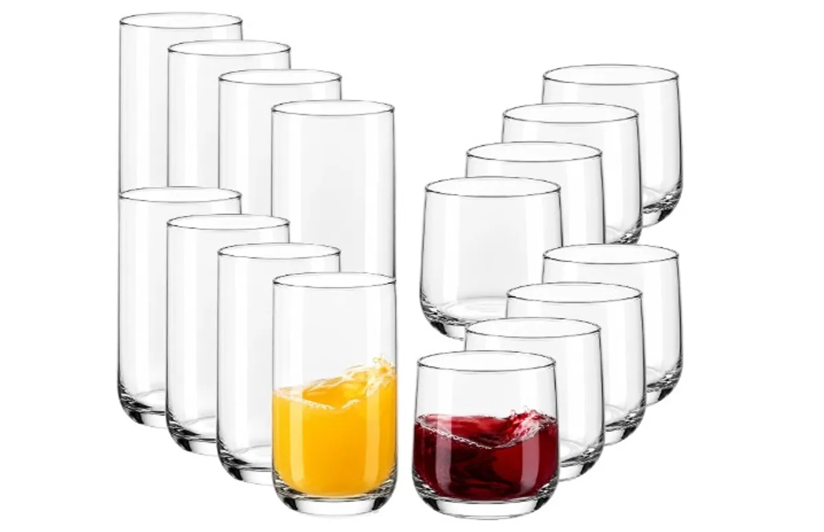 Libbey Juego de 16 Vasos de Vidrio Ascent de 473 ml y 384 ml