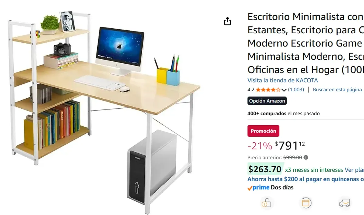 Escritorio Minimalista con Repisa de 3 Estantes