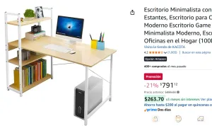 Escritorio Minimalista con Repisa de 3 Estantes