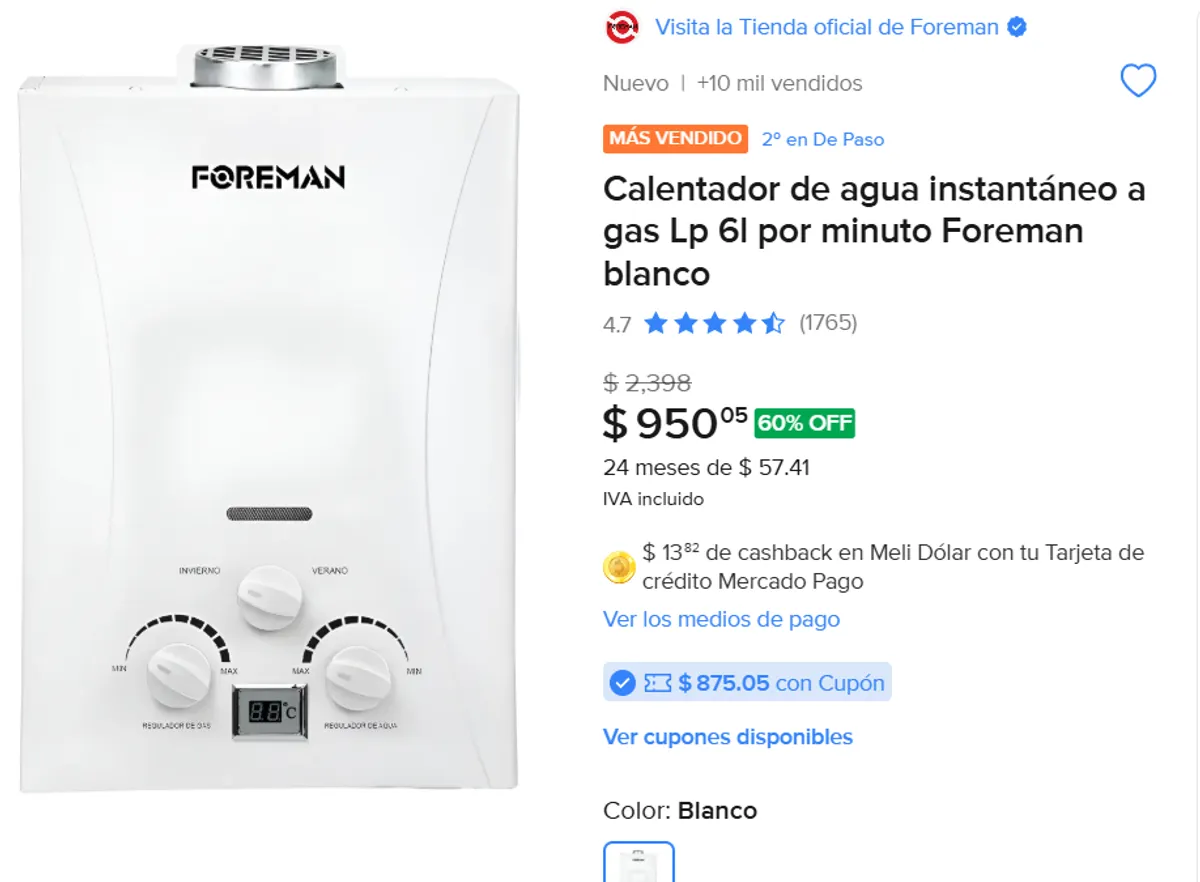 Calentador de agua instantáneo 