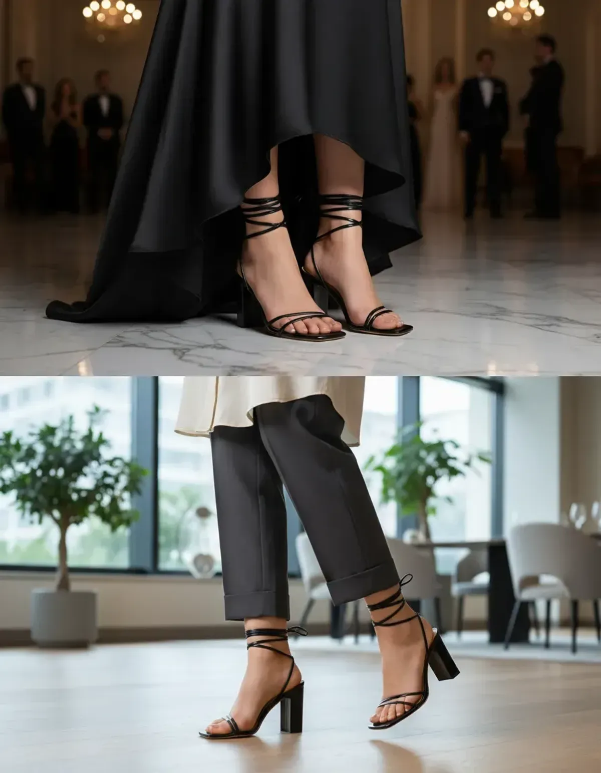 Sandalias Tacones Alto Con Puntera Tiras Cuadrada Zapatillas