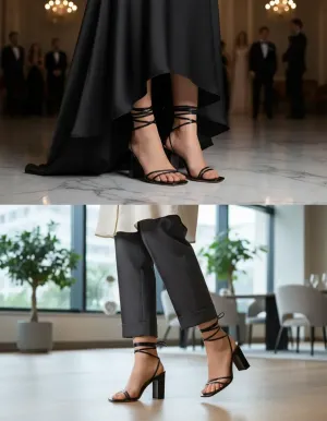 Sandalias Tacones Alto Con Puntera Tiras Cuadrada Zapatillas