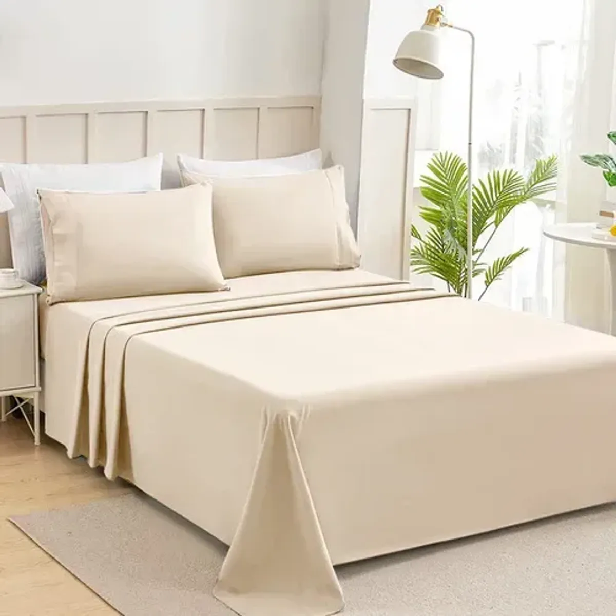 Juego De Sábanas Matrimonial Size 2500 Hilos Microfibra Premium Suave Y Cómodo Lujoso Hipoalergénico 4 Pcs Perla