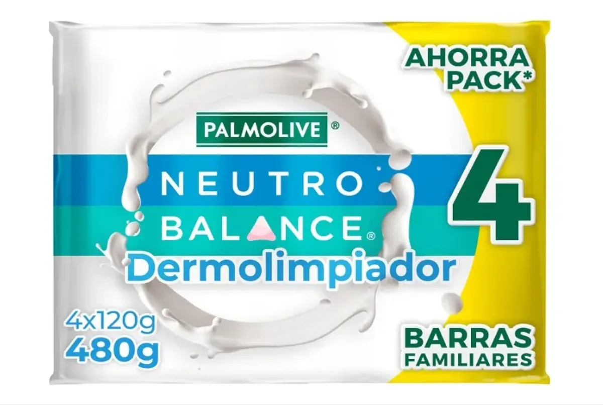 Palmolive Neutro Balance Jabón de Baño Dermolimpiador en Barra 4 pzas x 120 g. Fórmula Mejorada que Mantiene la Humectación Natural de tu Piel. Luce una Piel Suave y Humectada. Para Toda la Familia