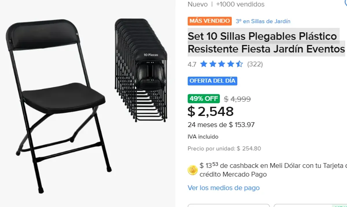 Set 10 Sillas Plegables 
