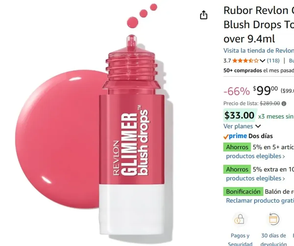 Rubor Revlon Glimmer Blush Drops Tono Pink it over 9.4ml