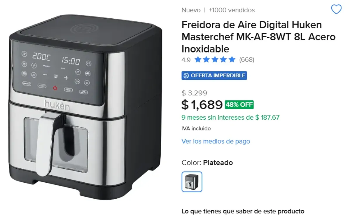 Freidora de Aire Digital Huken Masterchef 