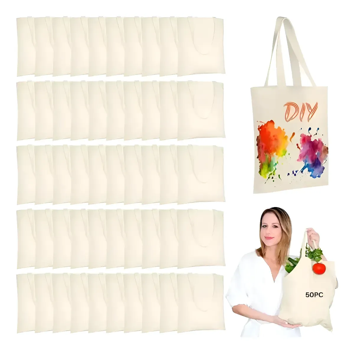 50 Pack Bolsas De Manta Cruda 40 X 35 Cm 100% Algodón Mayorb
