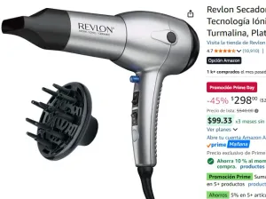Revlon Secadora con Tecnología Iónica y Turmalina, Plata