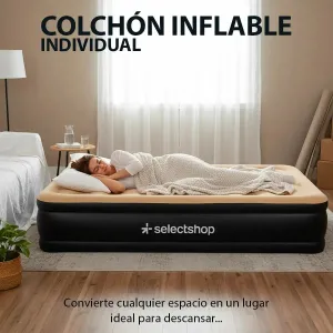 Colchón Inflable Individual + Bomba Inflable Cama Resistente Color Café Selectshop