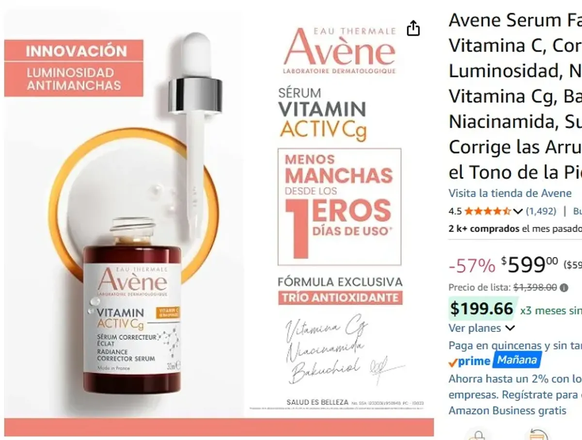 Avene Serum Facial Vitamina C, Corrector de Luminosidad, Niacinamida, Vitamina Cg, Bakuchiol y Niacinamida, Suaviza y Corrige las Arrugas, Unifica el Tono de la Piel, 30 ml