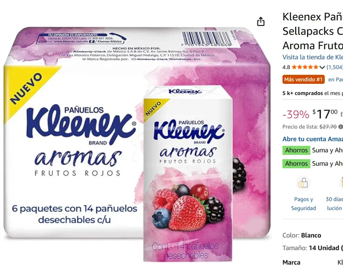 Pañuelos Faciales Aromas, 6 Sellapacks Con 14 Piezas 