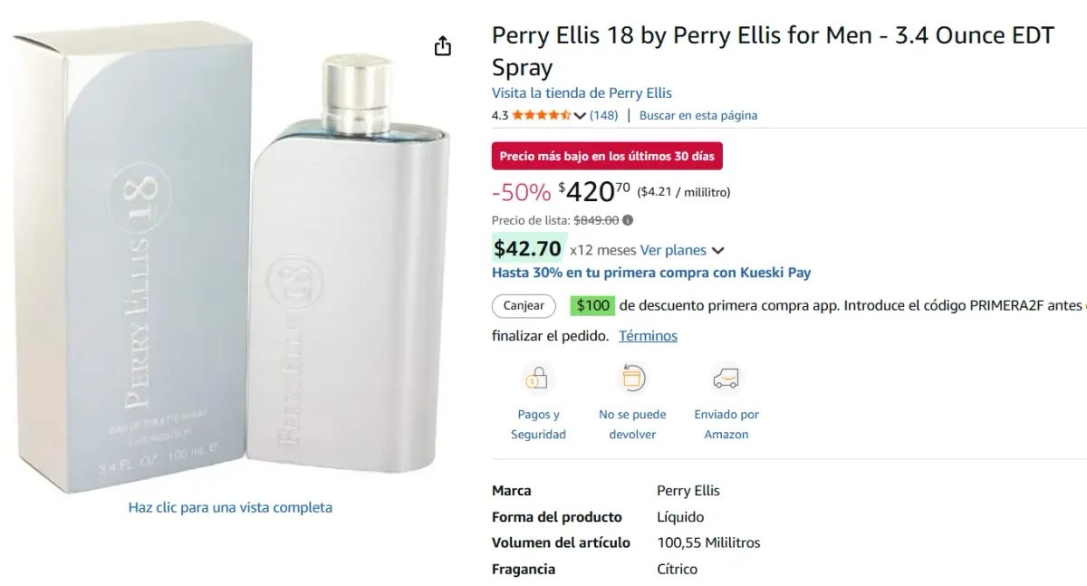 Perry Ellis 3.4 oz EDT 