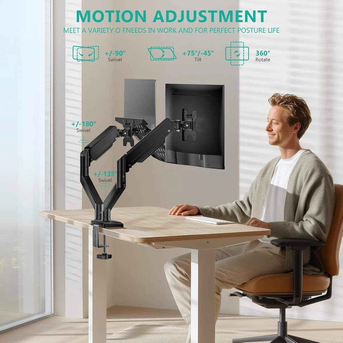 WALI Soporte para Laptop y Monitor, hasta 10 kg, Negro (GSMP002LP) | Brazo Con Resorte De Gas Que Permite Ajuste Suave Y Preciso De Altura, Compatible Con Notebooks De 17" Y Monitores De 32"