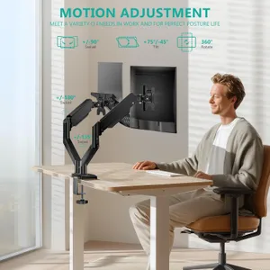 WALI Soporte para Laptop y Monitor, hasta 10 kg, Negro (GSMP002LP) | Brazo Con Resorte De Gas Que Permite Ajuste Suave Y Preciso De Altura, Compatible Con Notebooks De 17" Y Monitores De 32"