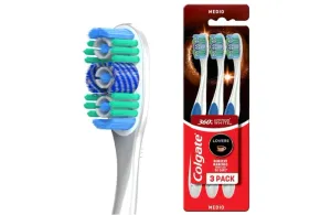 Colgate Cepillo de Dientes 360° Luminous White Lovers 3 piezas, cerdas en espiral y copas blanqueadoras, limpiador de lengua y mejillas, remueve manchas superficiales