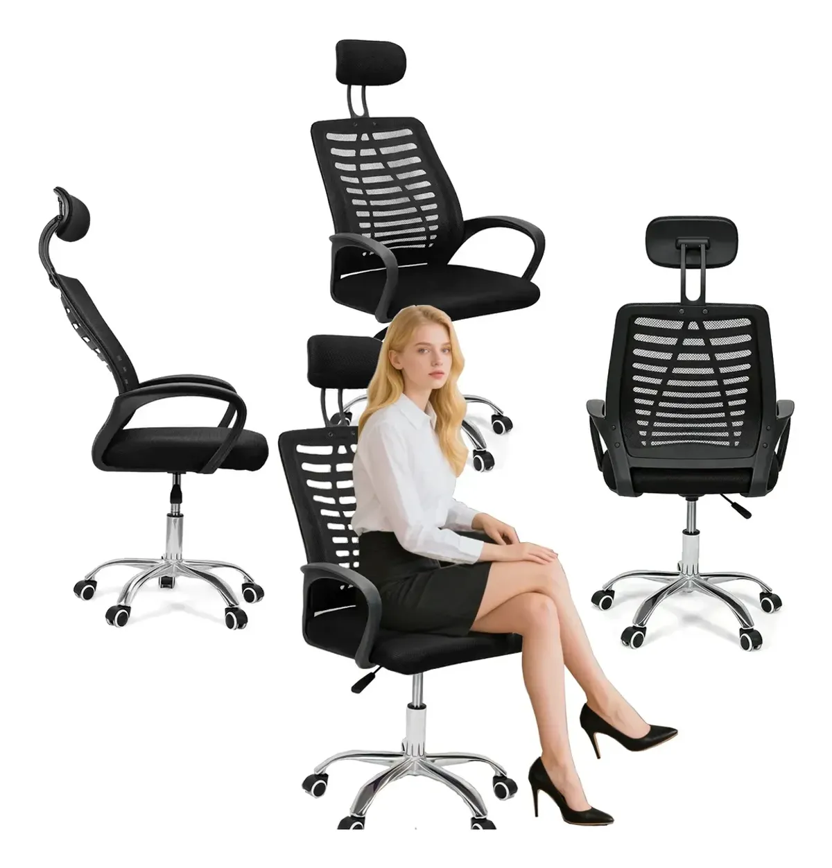 Silla De Escritorio Ergonómica Negra Con Tapizado De Malla