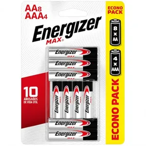 Energizer - Pilas Alcalinas AA y AAA, MAX 12 Piezas, 8 Doble A y 4 Triple A