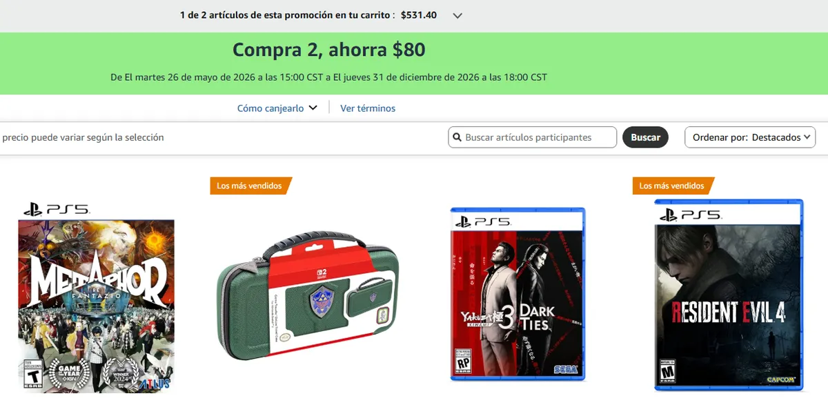 PROMO DE COMPRA 2 Y AHORRA OTROS $80 PESOTES EN VIDEOJUEGOS Y ACCESORIOS