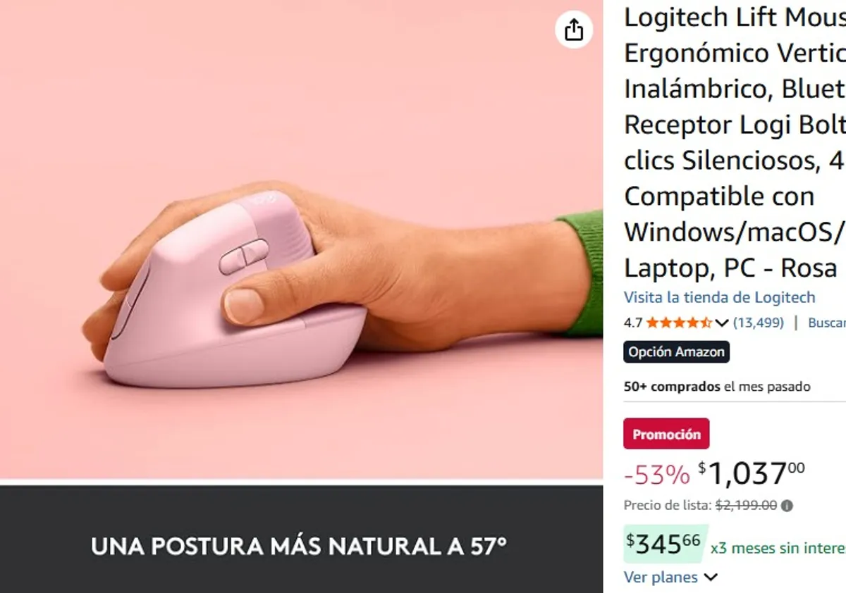 Logitech Lift Mouse Ergonómico Vertical, Inalámbrico, Bluetooth o Receptor Logi Bolt USB, clics Silenciosos, 4 Botones, Compatible con Windows/macOS/iPadOS, Laptop, PC - Rosa
