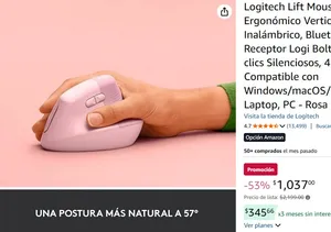 Logitech Lift Mouse Ergonómico Vertical, Inalámbrico, Bluetooth o Receptor Logi Bolt USB, clics Silenciosos, 4 Botones, Compatible con Windows/macOS/iPadOS, Laptop, PC - Rosa
